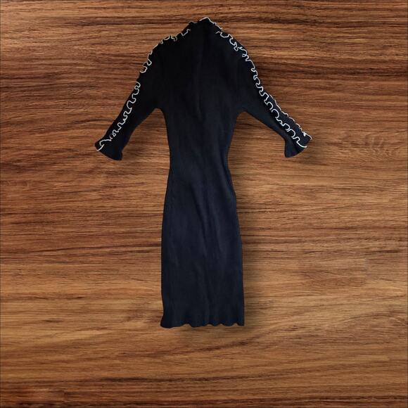 Amanda Uprichard Black Ruffle Ribbed Averill Dress in Black - Picture 4 of 8